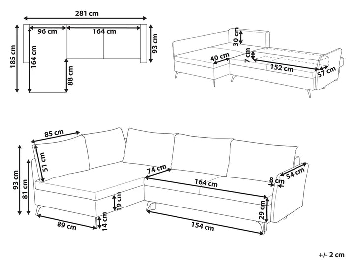 Corner Sofa Bed 3 Seater Fabric Beige with Storage Right Hand Jaydin