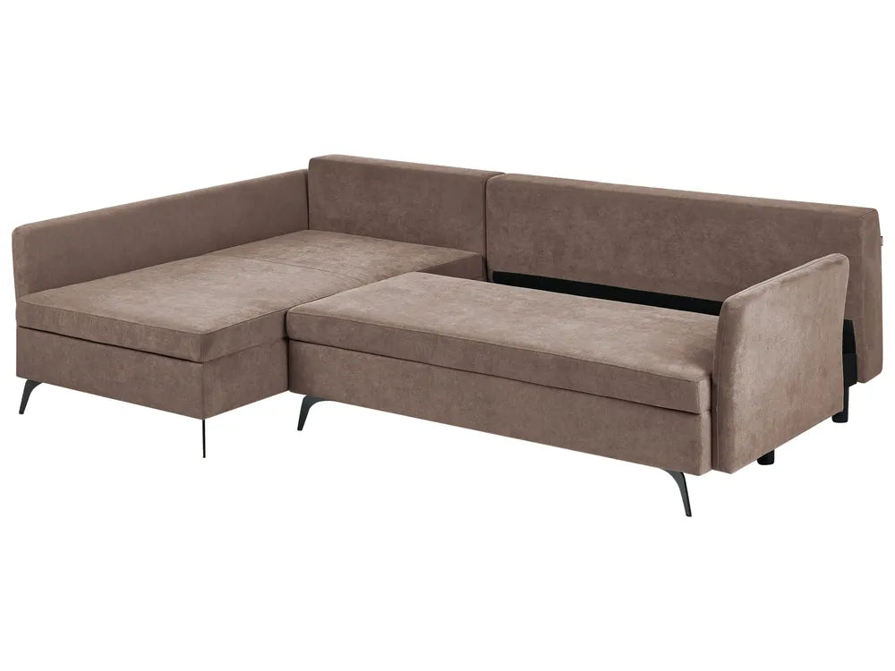 Corner Sofa Bed 3 Seater Fabric Brown with Storage Right Hand Jaydin