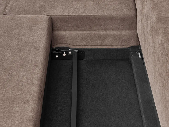 Corner Sofa Bed 3 Seater Fabric Brown with Storage Right Hand Jaydin
