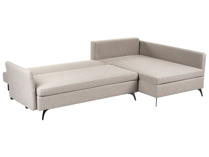 Corner Sofa Bed 3 Seater Fabric Beige with Storage Left Hand Jaydin