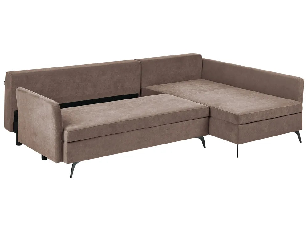 Corner Sofa Bed 3 Seater Fabric Brown with Storage Left Hand Jaydin