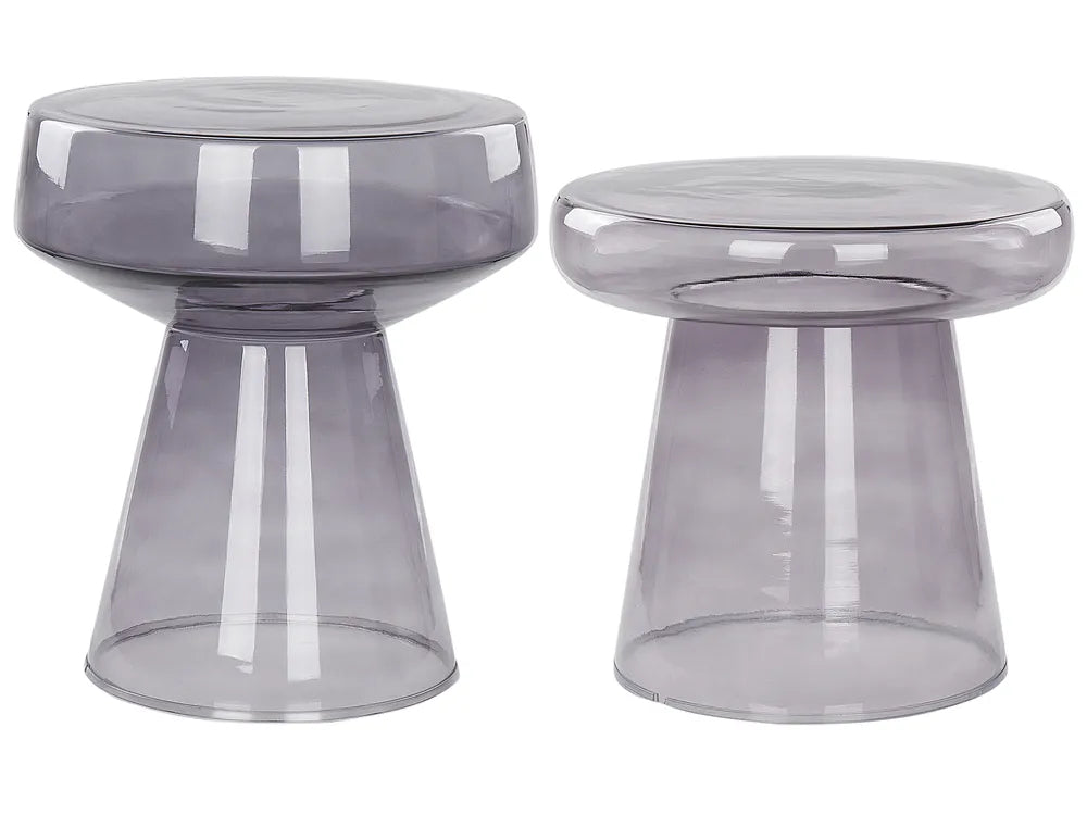 Two transparent gray side tables on a white background