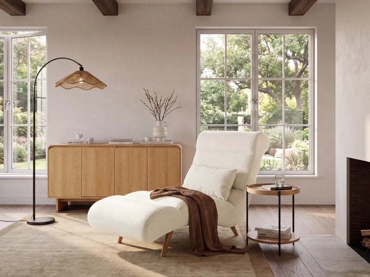 Modern Off-White Upholstered Chaise Longue with Fabric Cover