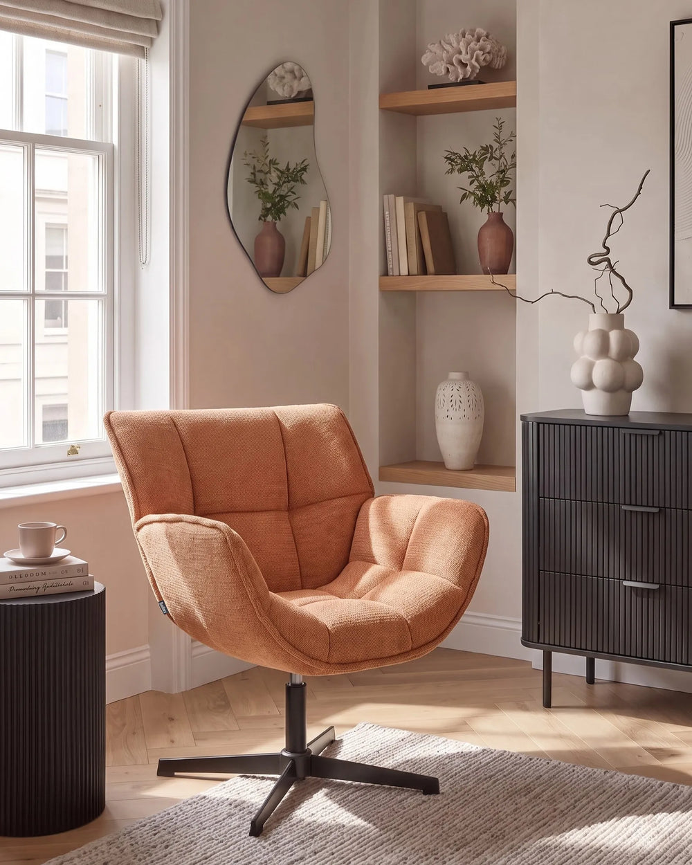 Orange swivel lounge chair