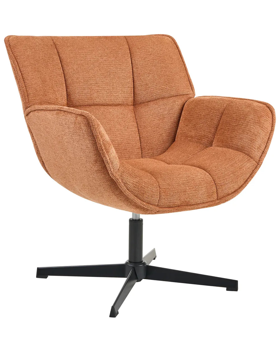 Orange fabric swivel armchair