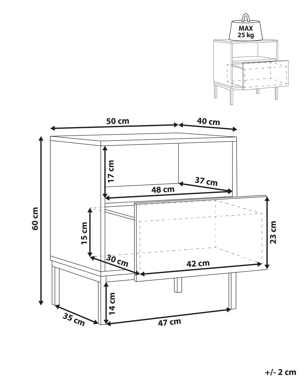 1 Drawer Bedside Table Dark Brown Eisenman