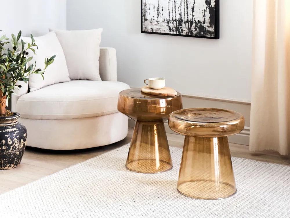 Side Table Glass Golden Brown Kelham