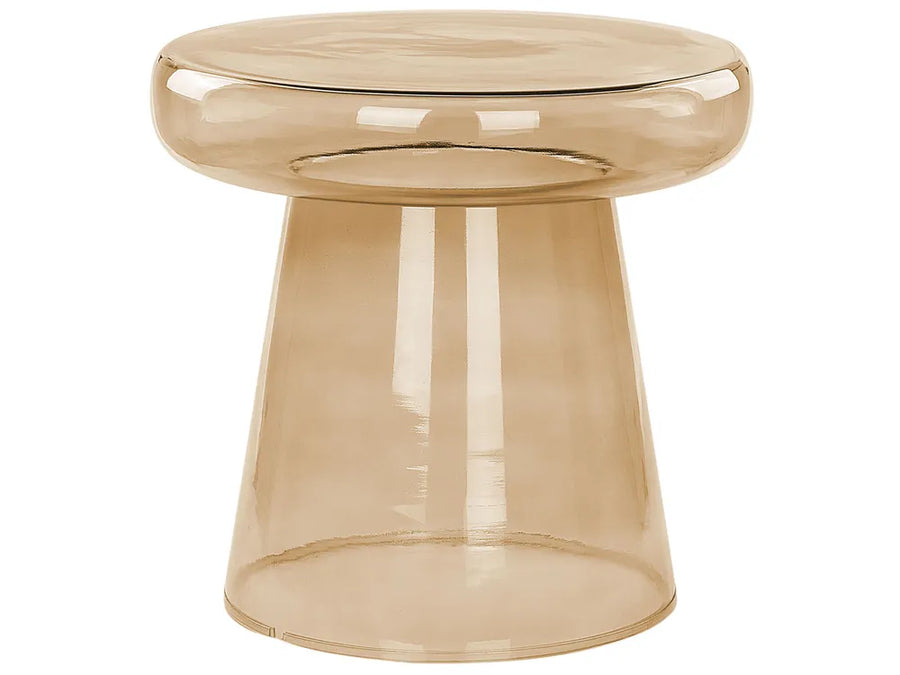 Clear glass side table on a white background