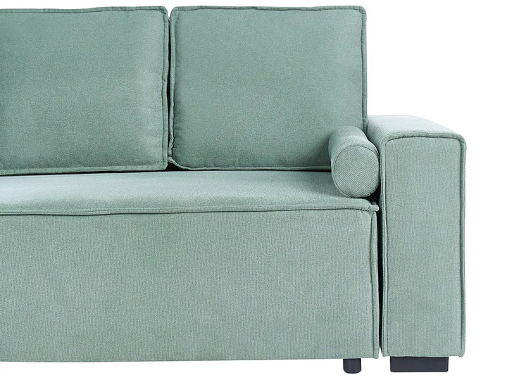 Corner Sofa Bed 3 Seater with Storage Fabric Light Green Right Hand Brittanni