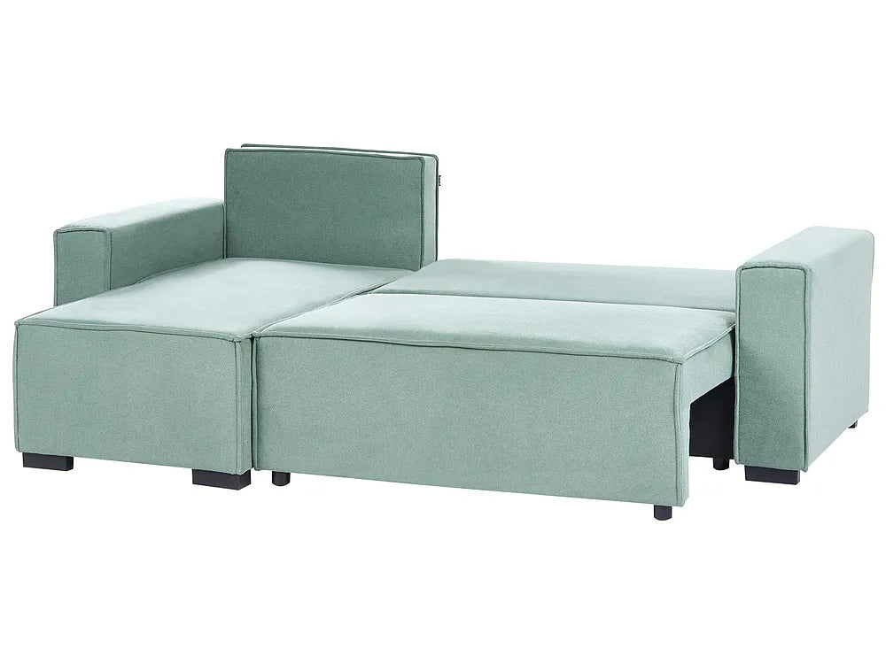 Corner Sofa Bed 3 Seater with Storage Fabric Light Green Right Hand Brittanni