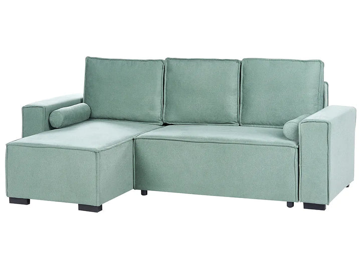 Corner Sofa Bed 3 Seater with Storage Fabric Light Green Right Hand Brittanni