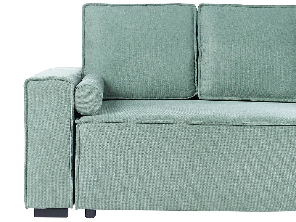 Corner Sofa Bed 3 Seater with Storage Fabric Light Green Left Hand Brittanni