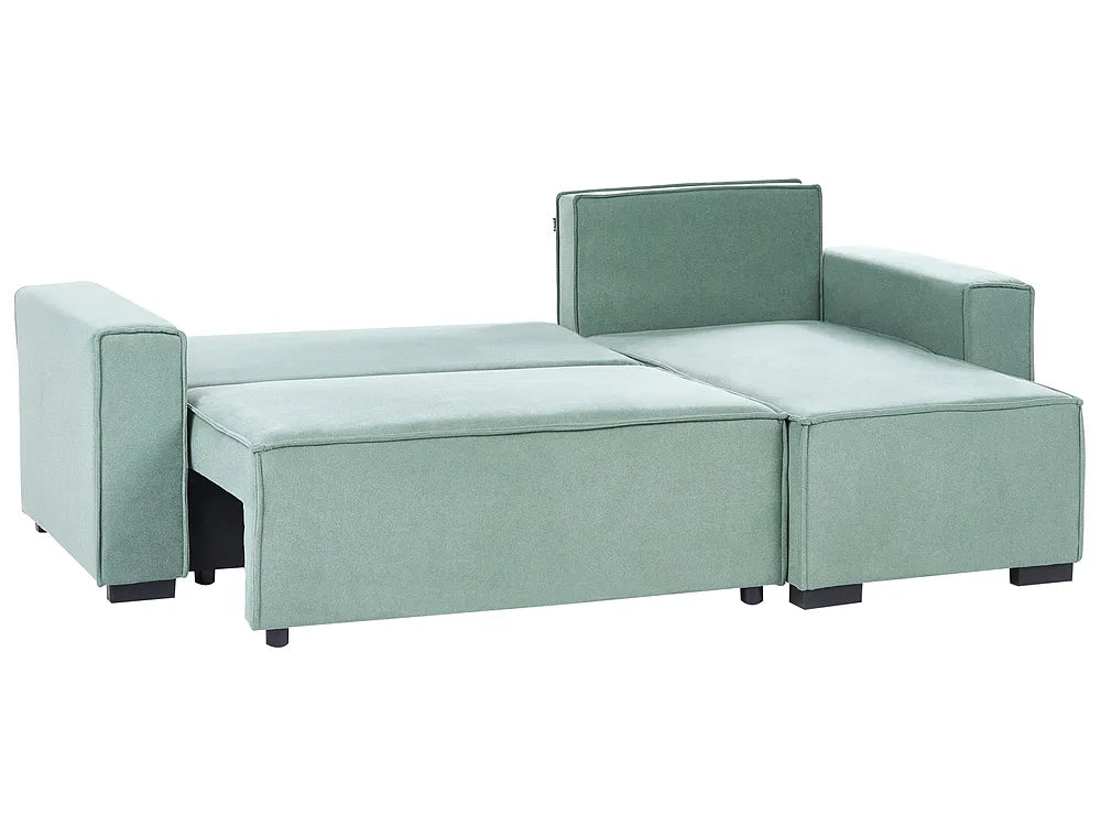 Corner Sofa Bed 3 Seater with Storage Fabric Light Green Left Hand Brittanni