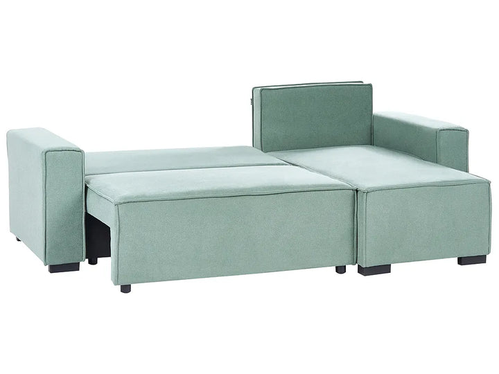 Corner Sofa Bed 3 Seater with Storage Fabric Light Green Left Hand Brittanni