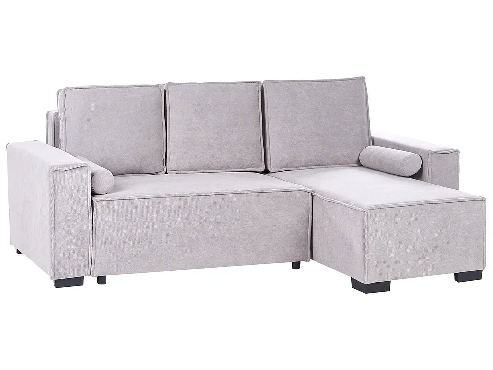 Corner Sofa Bed 3 Seater with Storage Fabric Grey Left Hand Brittanni