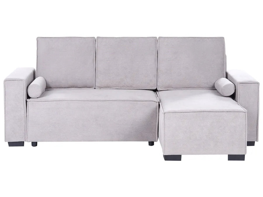 Gray sectional sofa in a living room.
