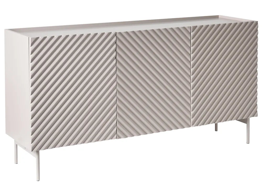 White sideboard with a geometric pattern on a white background