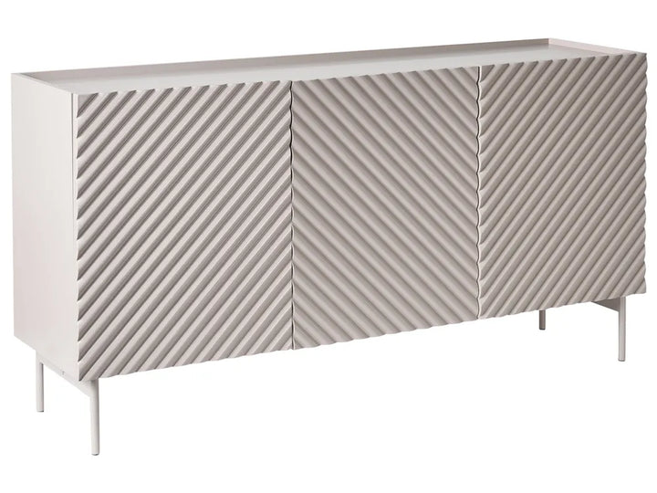 White sideboard with a geometric pattern on a white background
