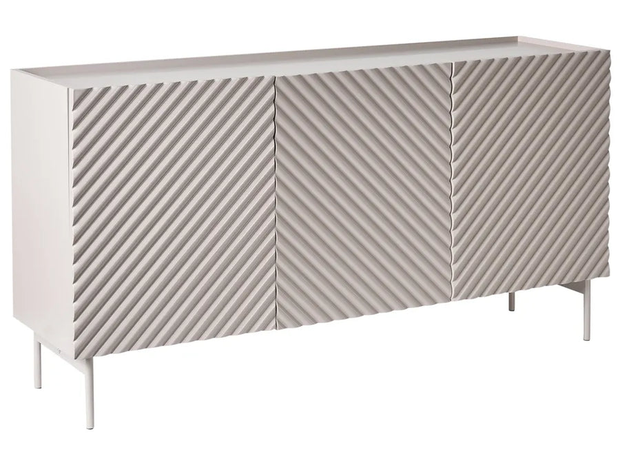 White sideboard with a geometric pattern on a white background