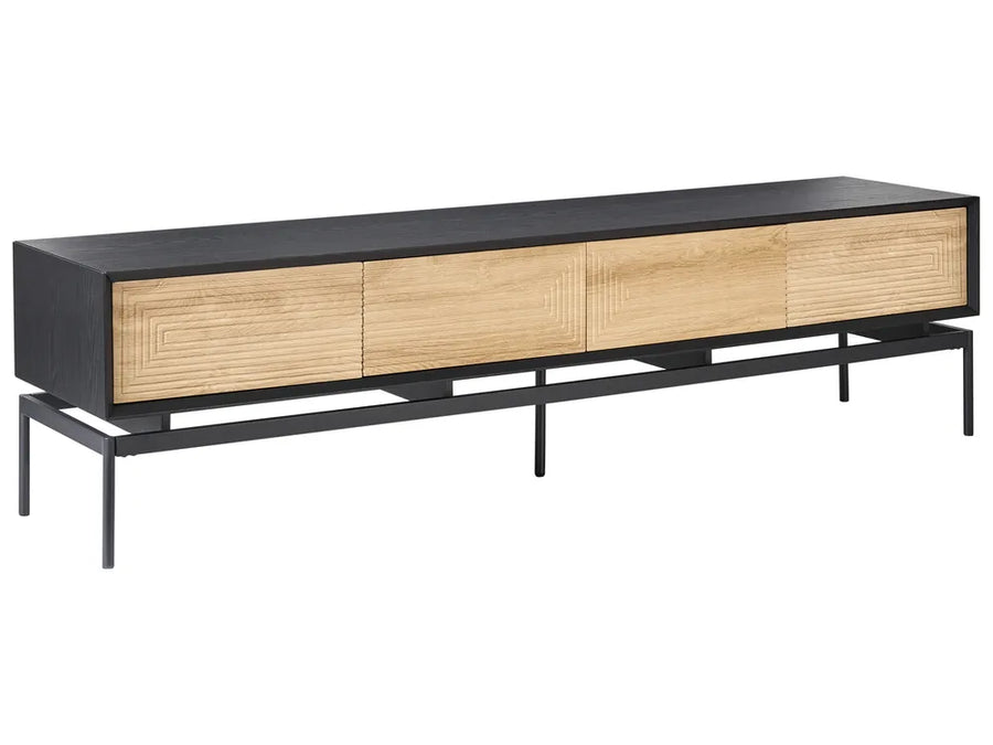 Long black and wooden cabinet on a white background