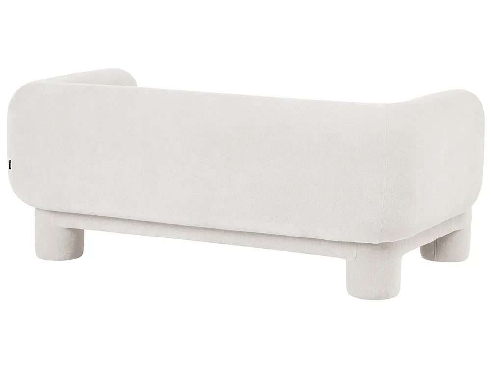 A modern upholstered bench with rounded rectangular arms and cylindrical legs, shown from a three-quarters angle on a plain white background.