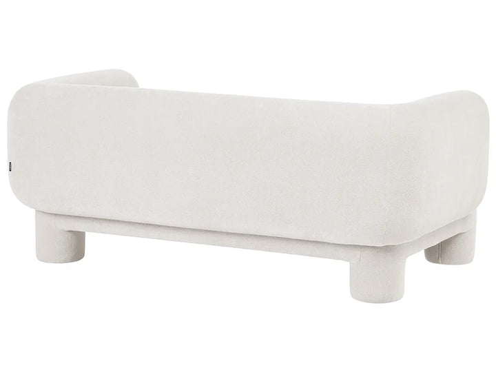 A modern upholstered bench with rounded rectangular arms and cylindrical legs, shown from a three-quarters angle on a plain white background.