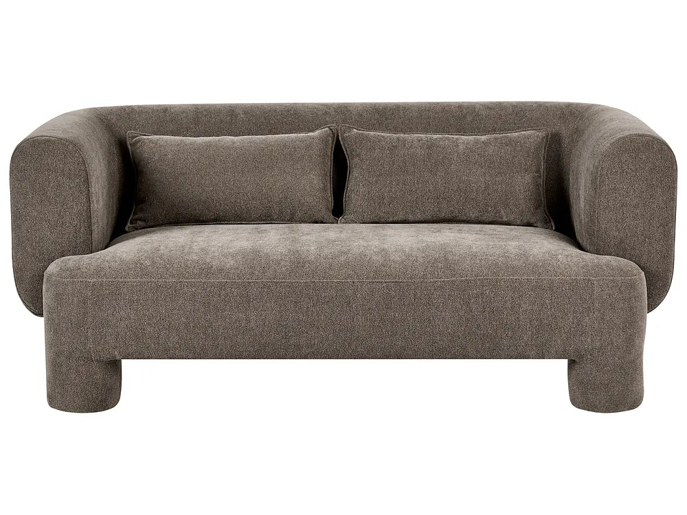 Gray sofa with two cushions on a white background