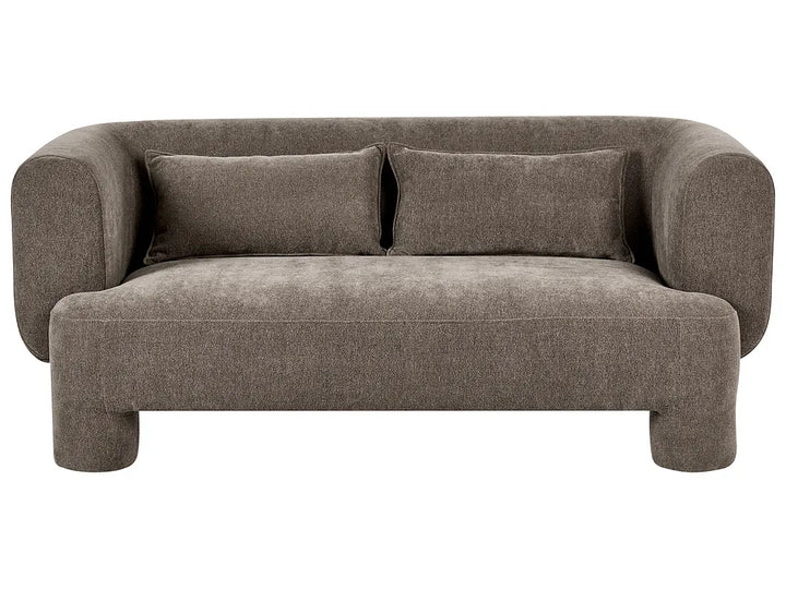 Gray sofa with two cushions on a white background