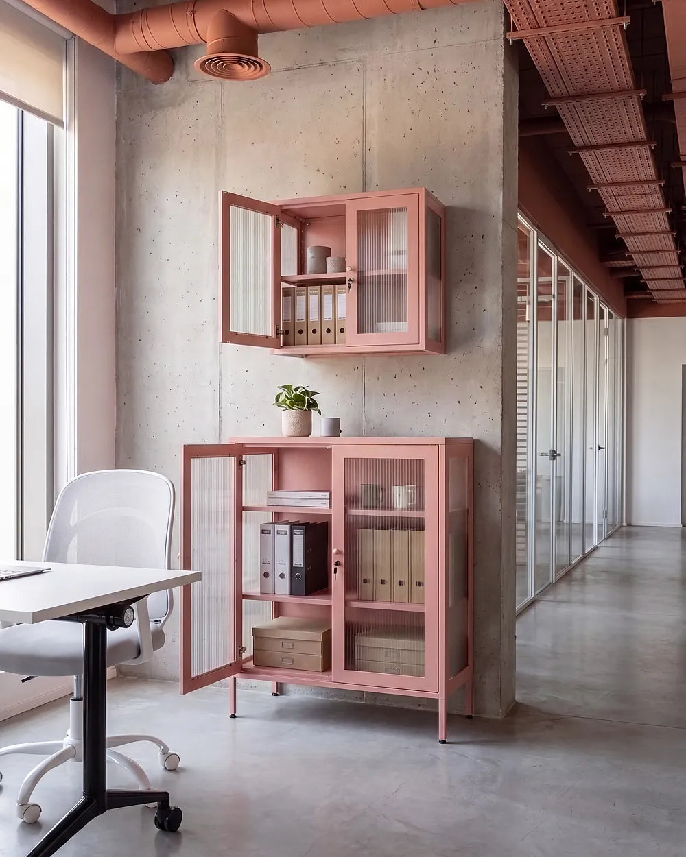 Glass Display Cabinet 90 cm Metal Peach Pink Danaysha