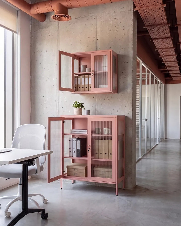 Glass Display Cabinet 90 cm Metal Peach Pink Danaysha