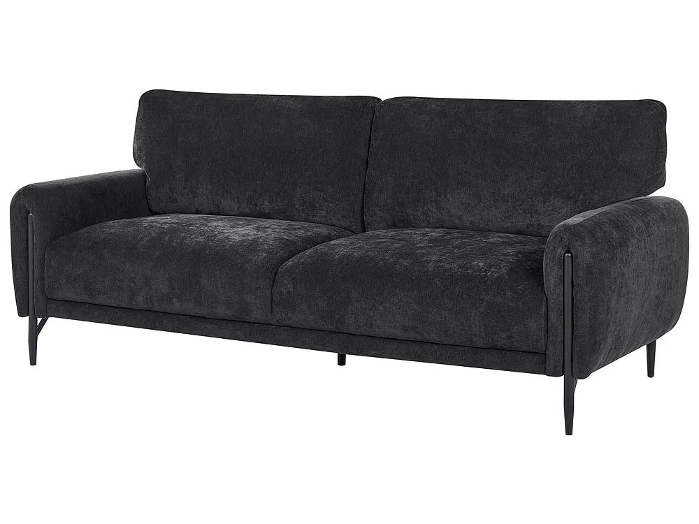 Modern black chenille sofa with cushions
