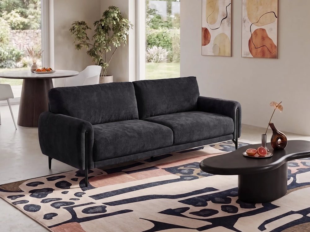 Black chenille fabric sofa
