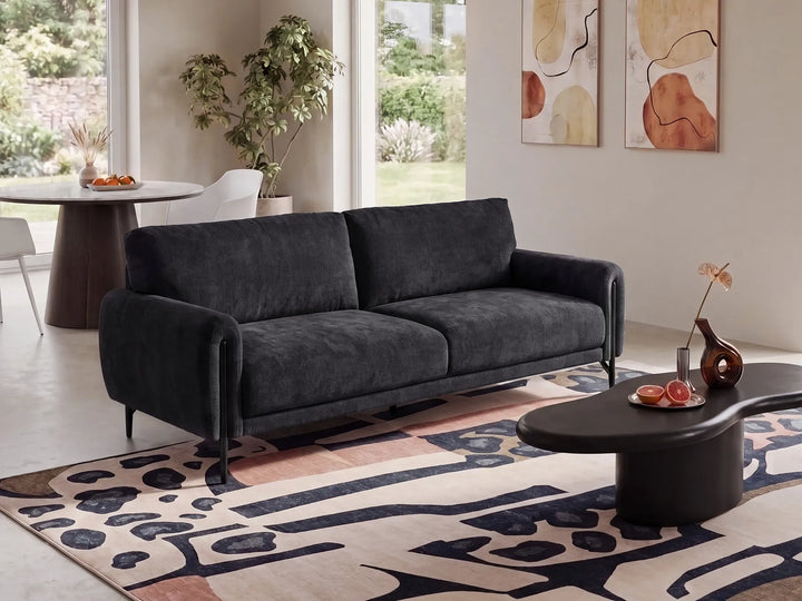 Black chenille fabric sofa