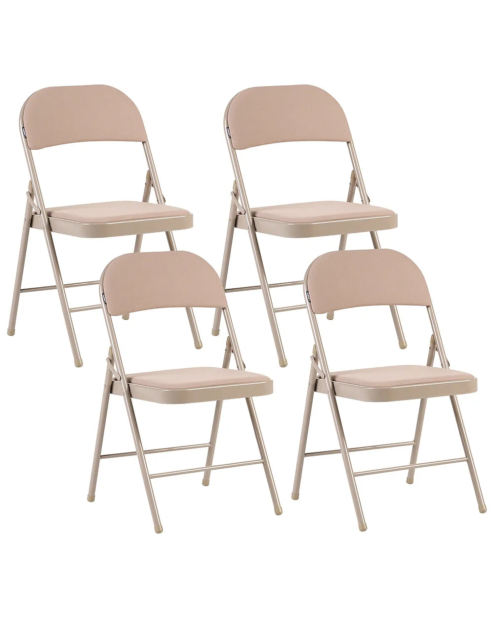 Four black folding chairs on a white background