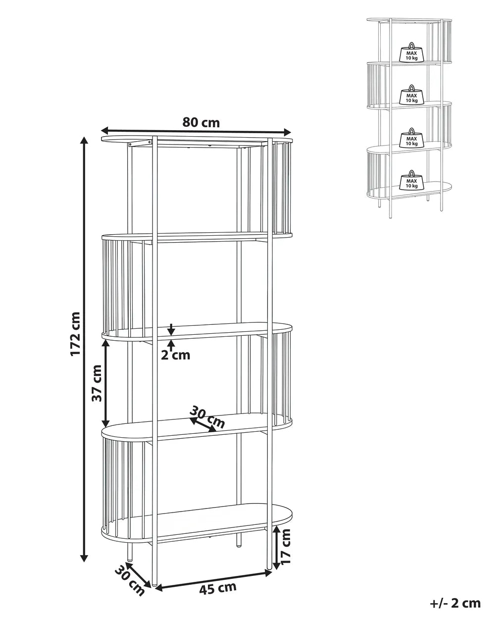 4 Tier Bookcase 172 cm Black Loflin