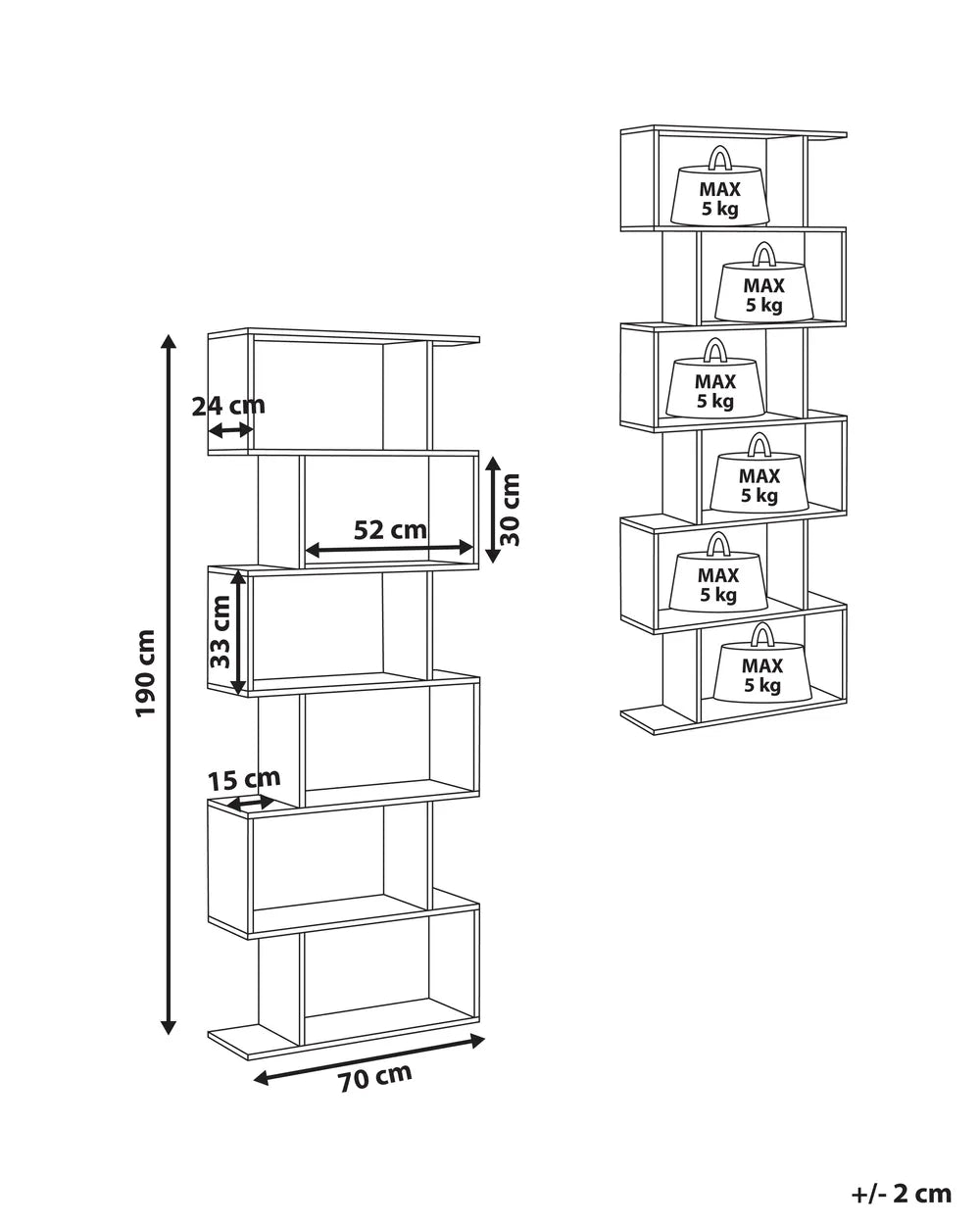 6 Tier Bookcase 191 cm Dark Brown Ezra