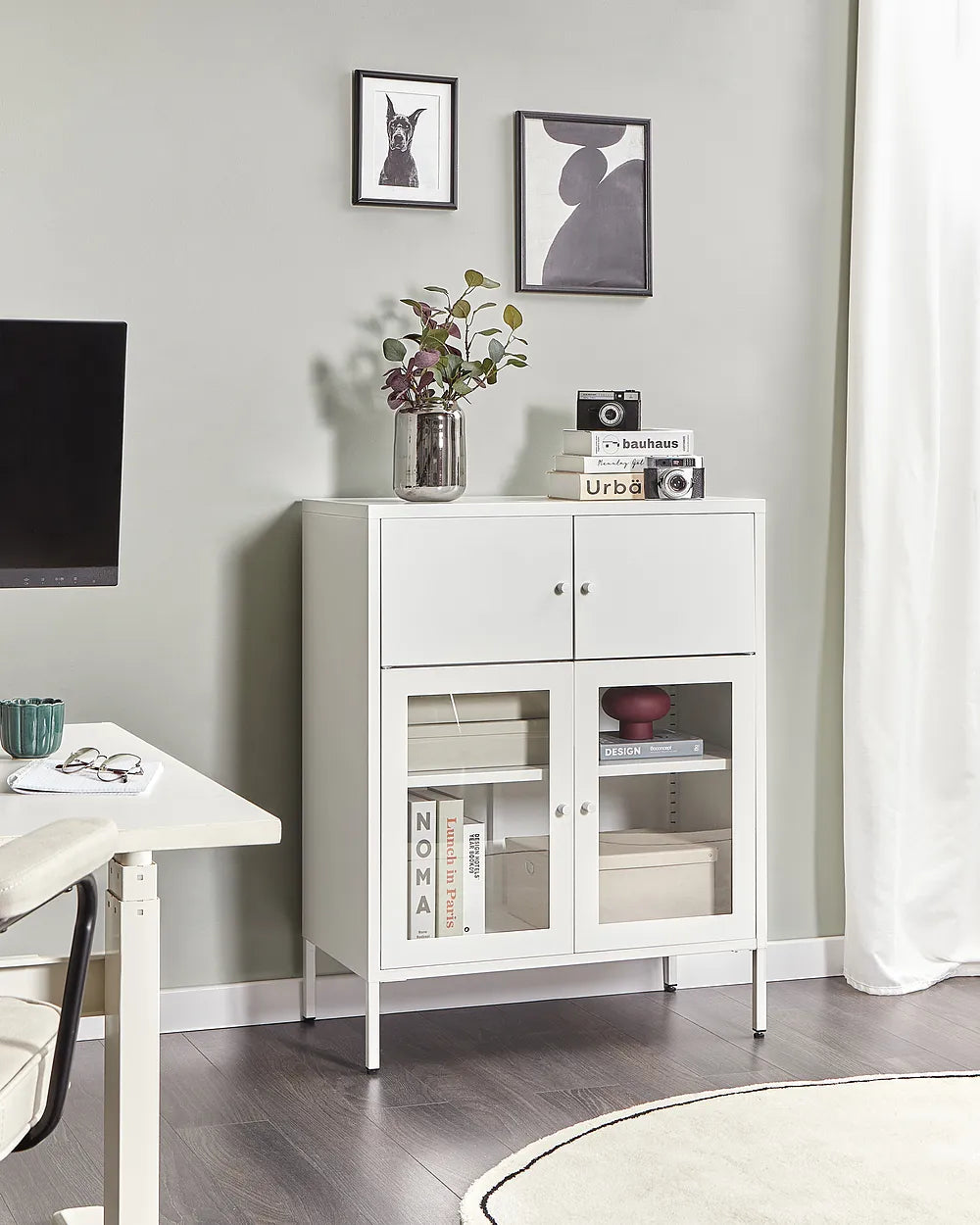Glass Display Sideboard 80 cm Metal White Choinski