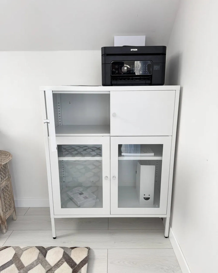 Glass Display Sideboard 80 cm Metal White Choinski