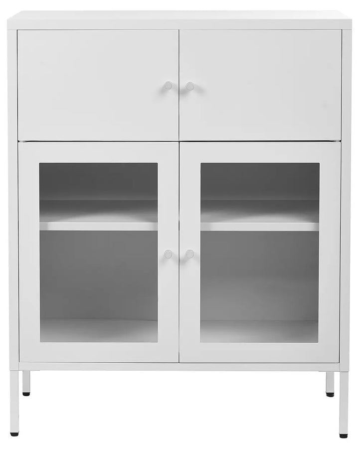 Glass Display Sideboard 80 cm Metal White Choinski
