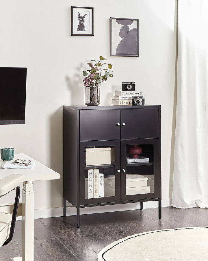 Glass Display Sideboard 80 cm Metal Black Choinski