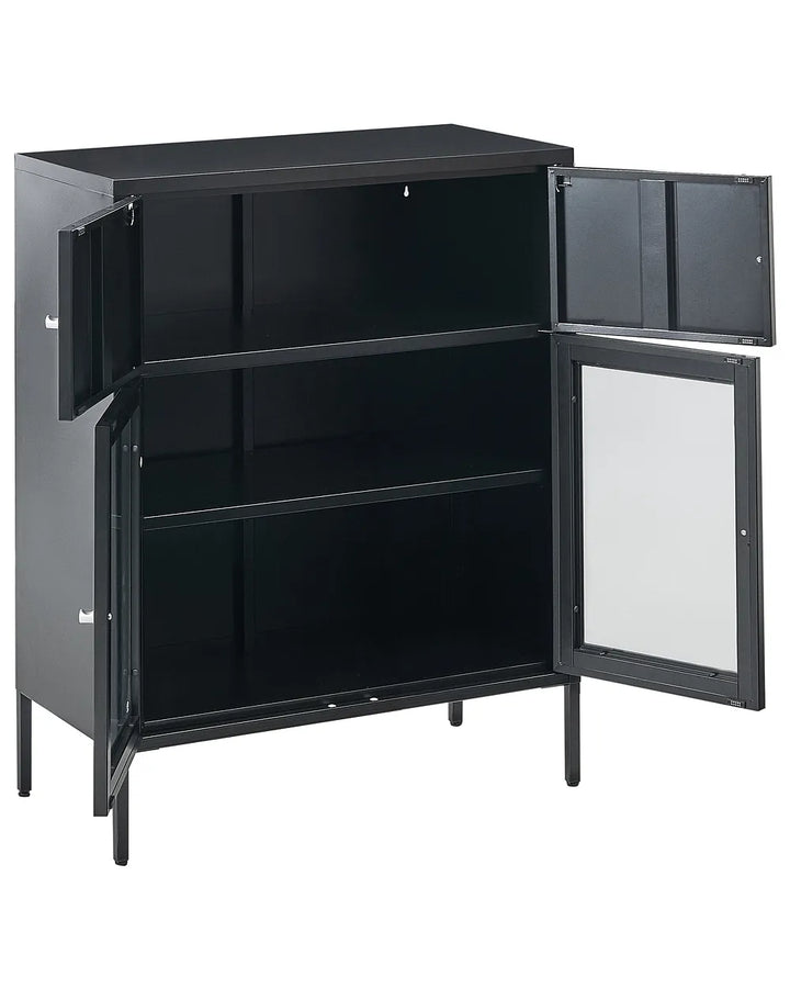 Glass Display Sideboard 80 cm Metal Black Choinski