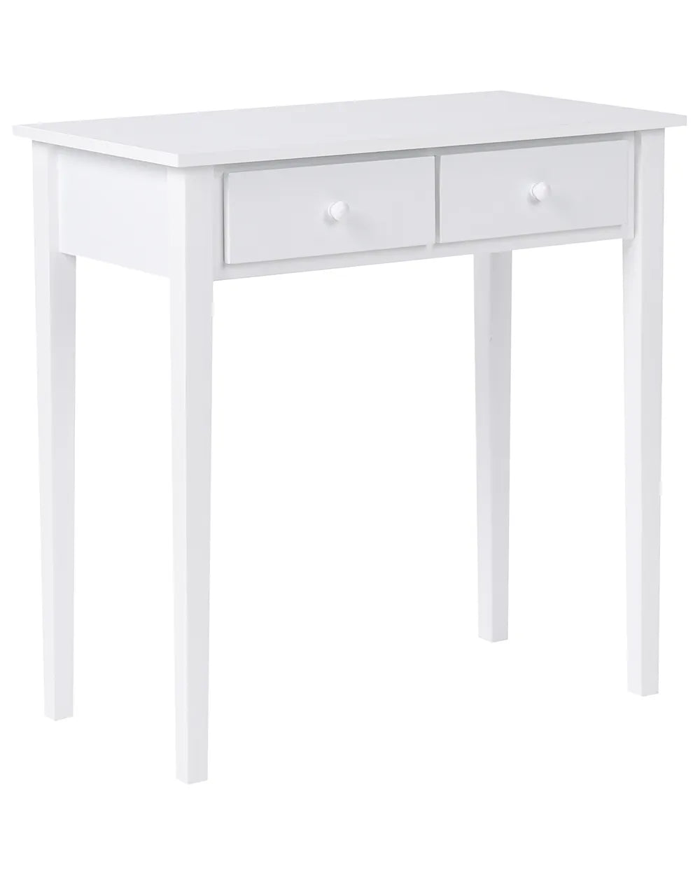 White desk with two drawers on a white background