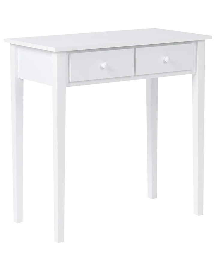 White desk with two drawers on a white background
