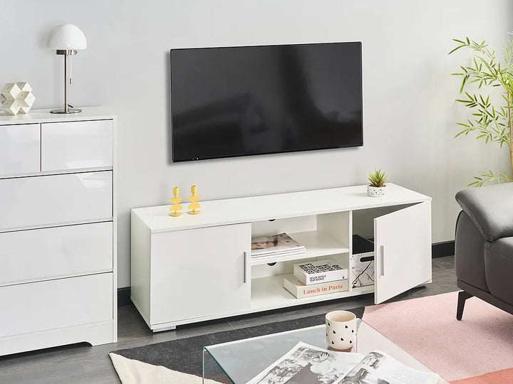 White entertainment unit with storage