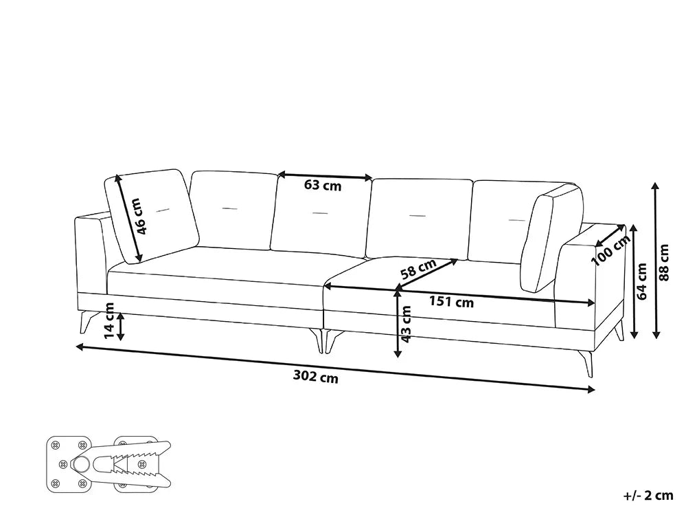 Sofa 4 Seater Faux Linen Grey Azori