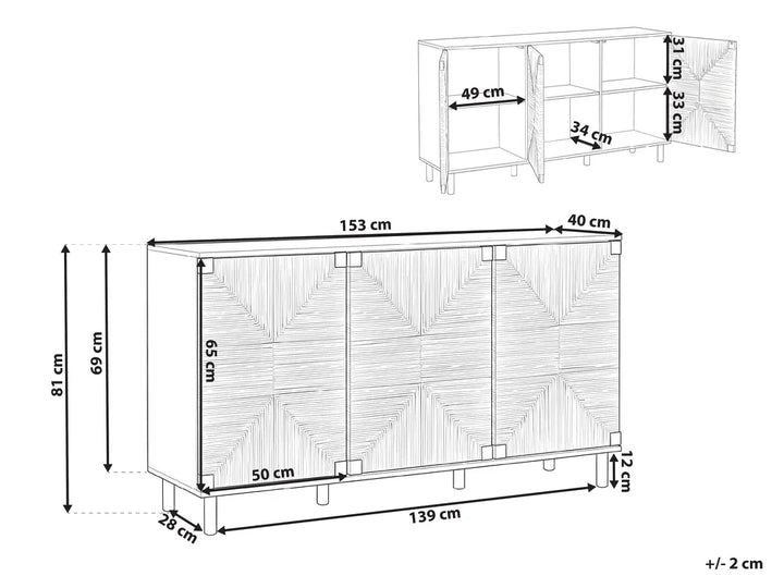 3 Door Sideboard Light Brown Ada