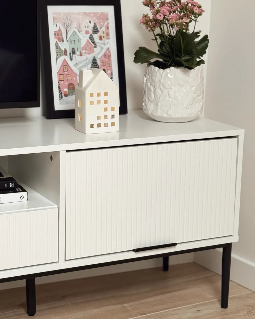 White entertainment unit with storage
