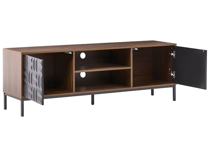 Dark brown TV unit with shelving