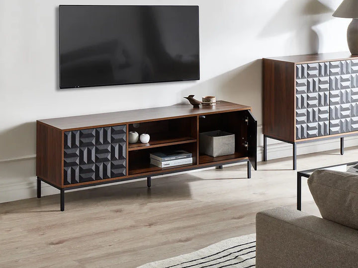 Dark brown TV stand with storage