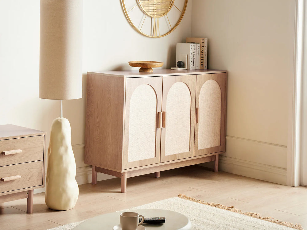 Light brown cabinet with doors